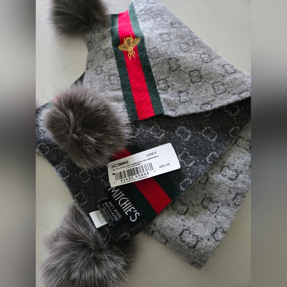 Mitchies NWT Fox Pom Scarf